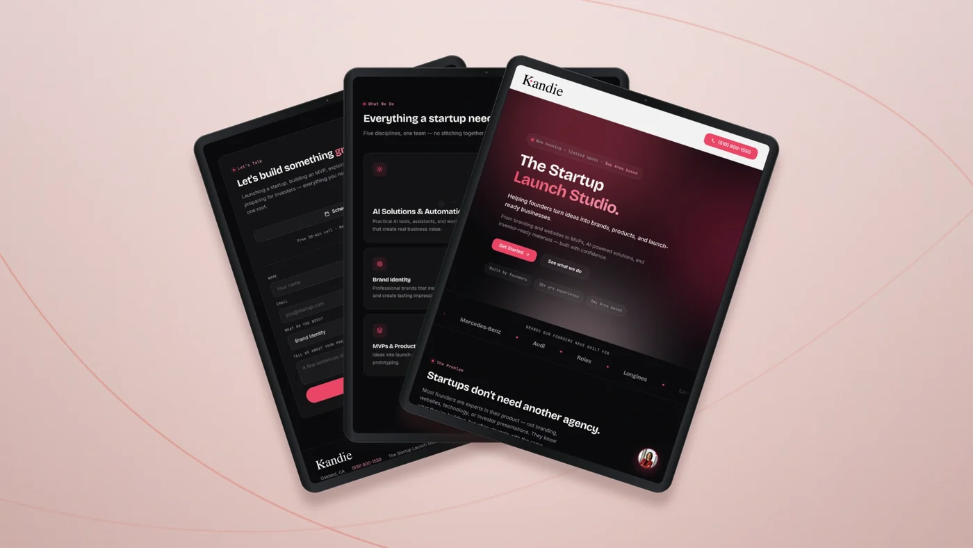 kandiecreative.io fanned across three tablets
