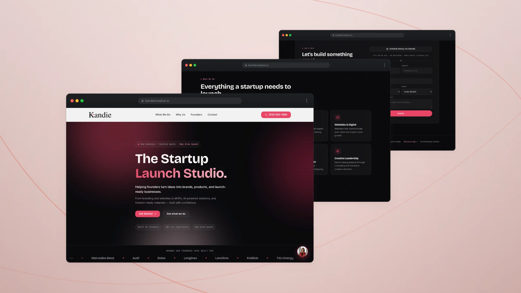 Kandie Creative — the studio site: the hero, what the studio does, and the enquiry form