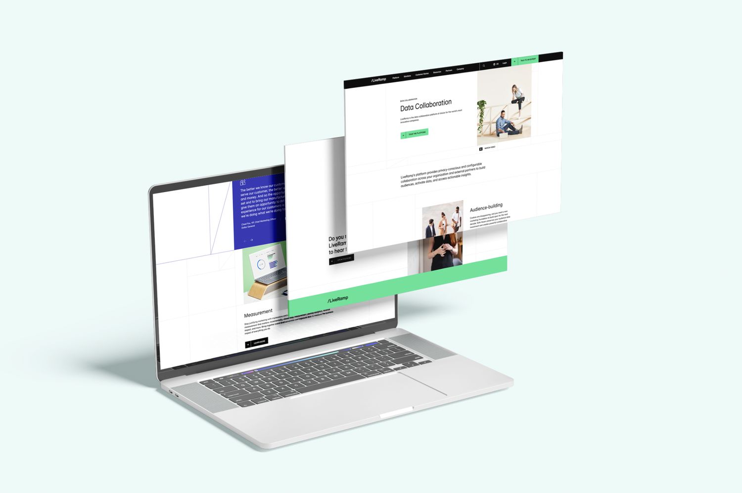 LiveRamp platform pages in a laptop mockup