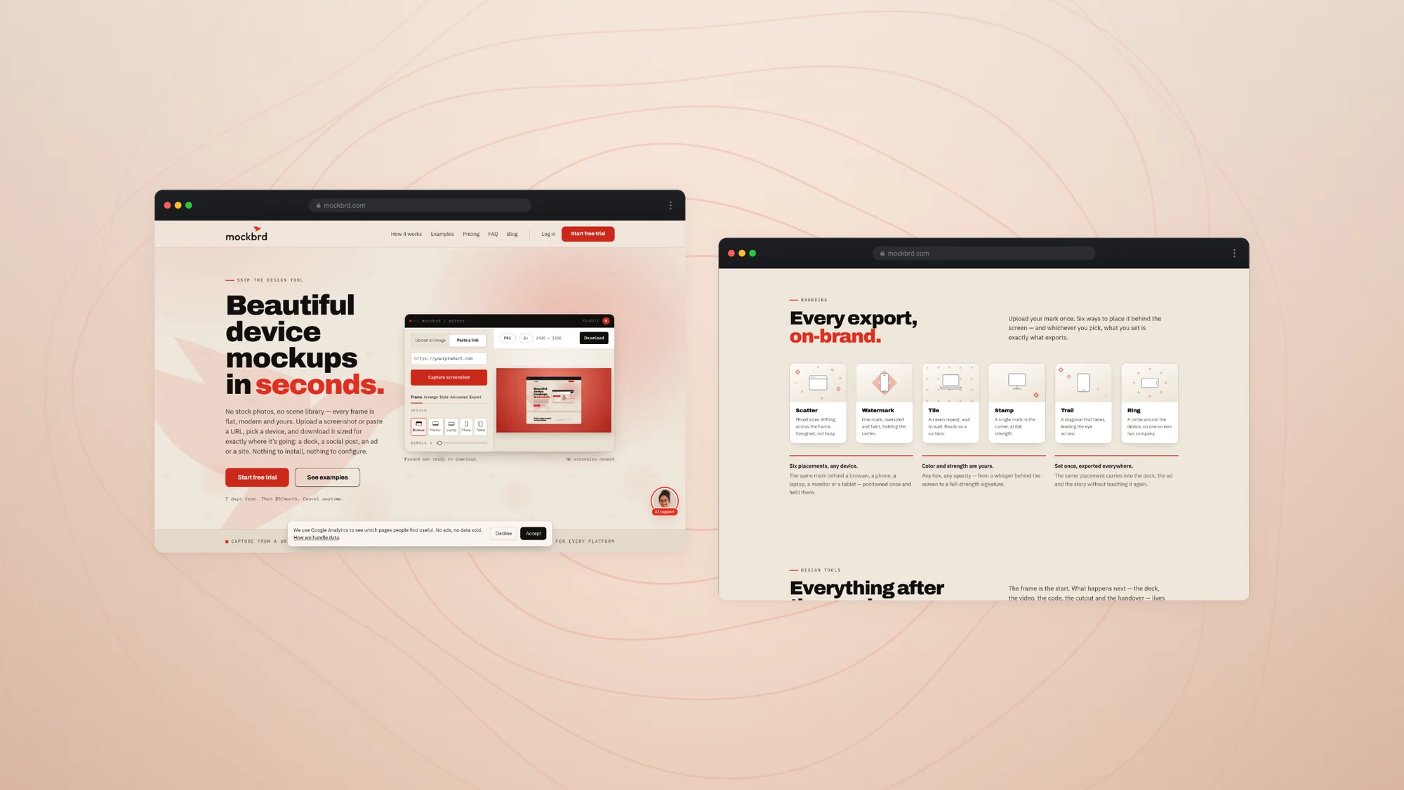 The page system — branding, examples, FAQ and the closing call to action