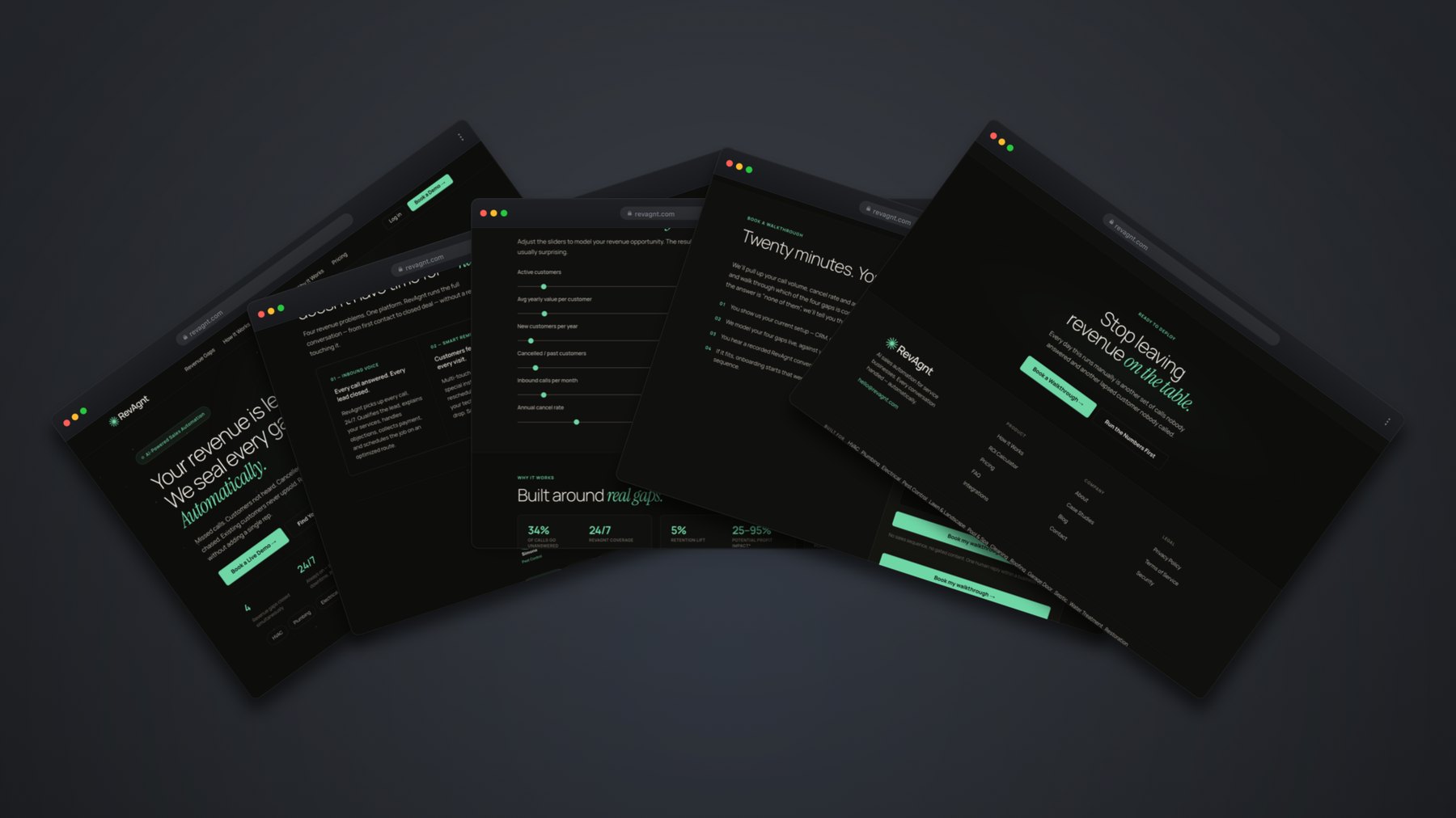 Five screens of the site, end to end