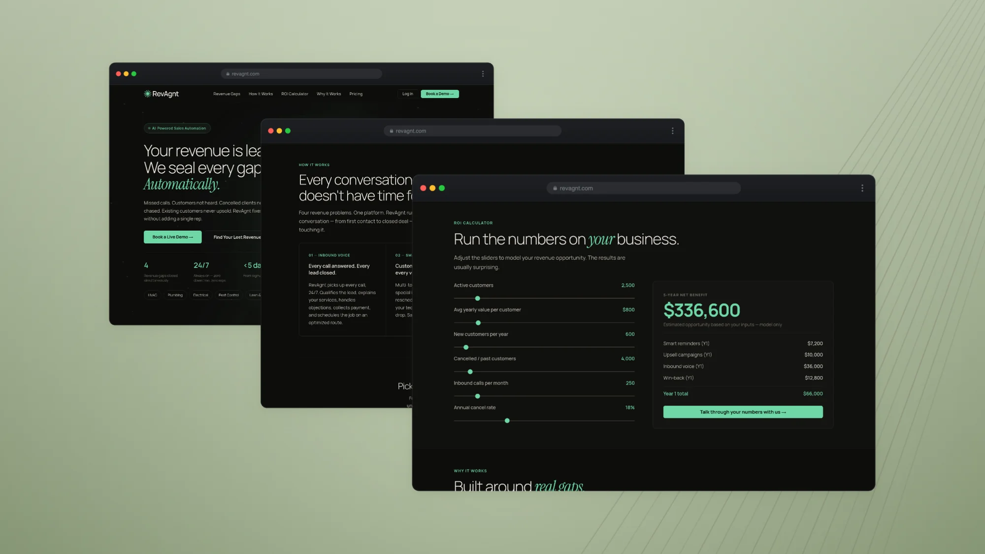 The ROI calculator, running on the operator's own numbers