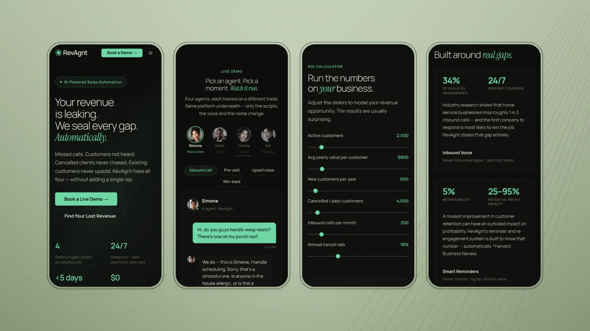The site on mobile — hero, live demo, calculator and why it works