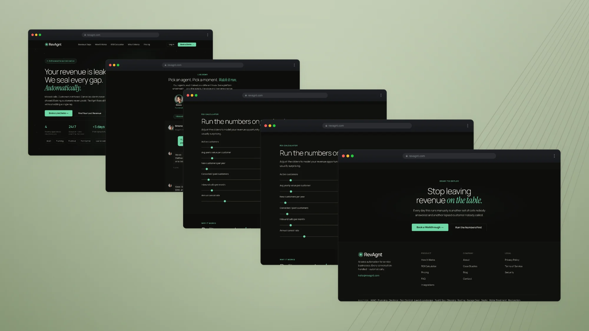 Pricing and the proof section — the close, across four screens